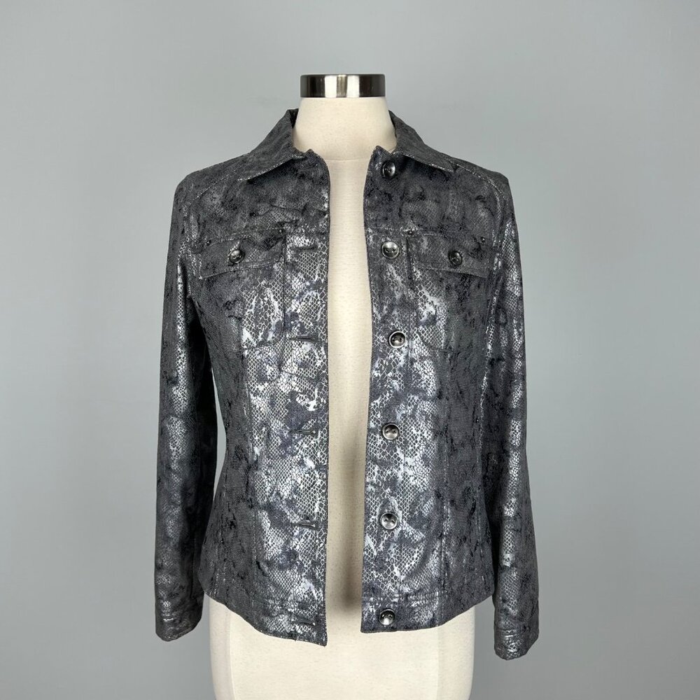 Chicos Womens Python Print Jacket Metallic Gray B… - image 2